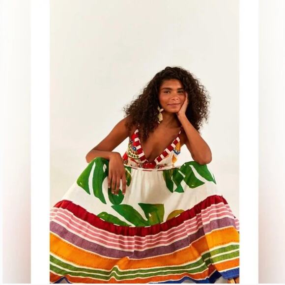 NEW NWT $285 FARM Rio Mixed Picnic Fruit Tiered Maxi Dress - Picture 3 of 10